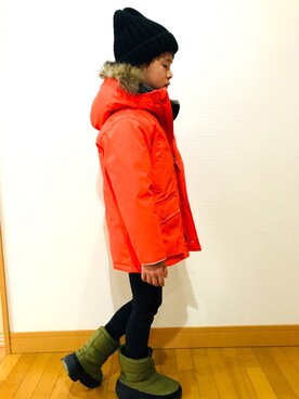 「gap kidsのアイテム（ダウンジャケット/コート、オレンジ系）」を使った、⁂sebu⁂さん（キッズ・140cm）の冬コーディネート