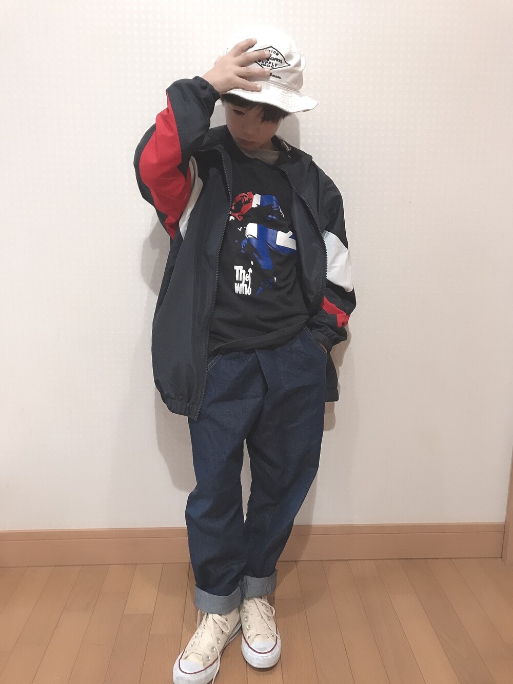 「キッズコーデ、キッズファッション、ダンス、プチプラ、男の子コーデ、小学生、おしゃれさんと繋がりたい、ナイロンジャケット」｜「しまむらのアイテム（ナイロンジャケット、ブラック系）」を使った、⁂sebu⁂さん（キッズ・140cm）の冬コーディネートの1枚目の写真