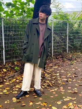 「CASPER JOHN（キャスパージョン）のアイテム（ピーコート）」を使った、junさん（メンズ・171cm）の秋コーディネート