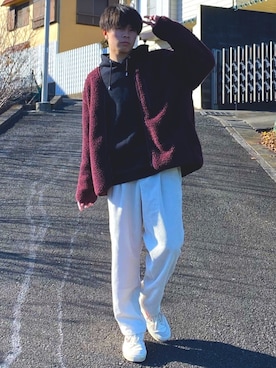 「epnok（エプノック）のアイテム（パーカー）」を使った、junさん（メンズ・171cm）の冬コーディネート
