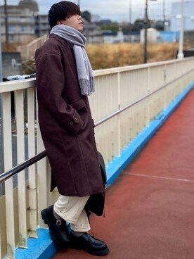 「CASPER JOHN（キャスパージョン）のアイテム（チェスターコート）」を使った、junさん（メンズ・171cm）の冬コーディネート