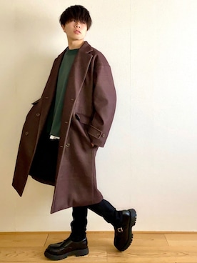 「CASPER JOHN（キャスパージョン）のアイテム（チェスターコート）」を使った、junさん（メンズ・171cm）の冬コーディネート