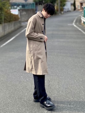 「DOOPZ（ドープス）のアイテム（ステンカラーコート）」を使った、junさん（メンズ・171cm）の冬コーディネート