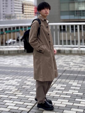 「DOOPZ（ドープス）のアイテム（ステンカラーコート）」を使った、junさん（メンズ・171cm）の春コーディネート