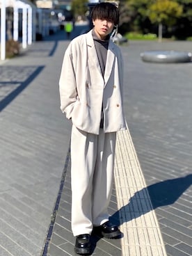 「LILL（リル）のアイテム（テーラードジャケット）」を使った、junさん（メンズ・171cm）の春コーディネート