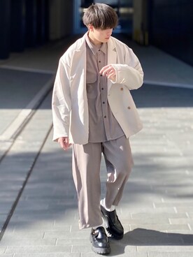 「LILL（リル）のアイテム（テーラードジャケット）」を使った、junさん（メンズ・171cm）の春コーディネート