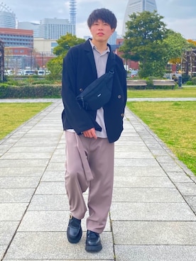 「LILL（リル）のアイテム（テーラードジャケット）」を使った、junさん（メンズ・171cm）の春コーディネート