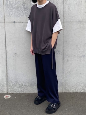 「LILL（リル）のアイテム（ベスト）」を使った、junさん（メンズ・171cm）の夏コーディネート