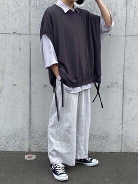 「LILL（リル）のアイテム（ベスト）」を使った、junさん（メンズ・171cm）の夏コーディネート