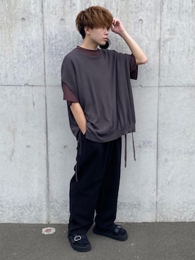 「LILL（リル）のアイテム（ベスト）」を使った、junさん（メンズ・171cm）の夏コーディネート