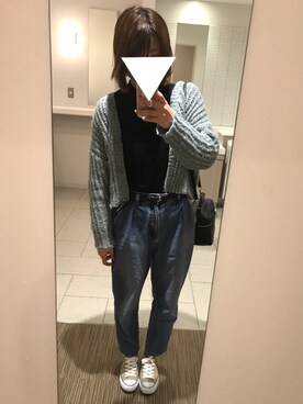 「Samansa Mos2（サマンサ モスモス）のモヘヤ混ボレロカーディガン（カーディガン/ボレロ、グリーン系）」を使った、hamさん（レディース・165cm）の春コーディネート