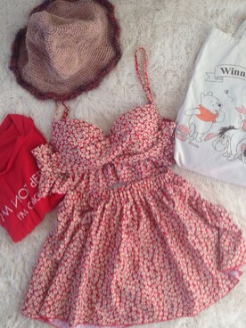 「？？のアイテム（水着、レッド系）」を使った、hamさん（レディース・165cm）の夏コーディネート