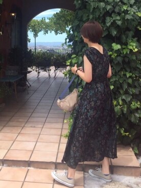 「チチカカ（チチカカ）のペイズリープリント　ワンピース（ワンピース、ブラック系）」を使った、hamさん（レディース・165cm）の夏コーディネート