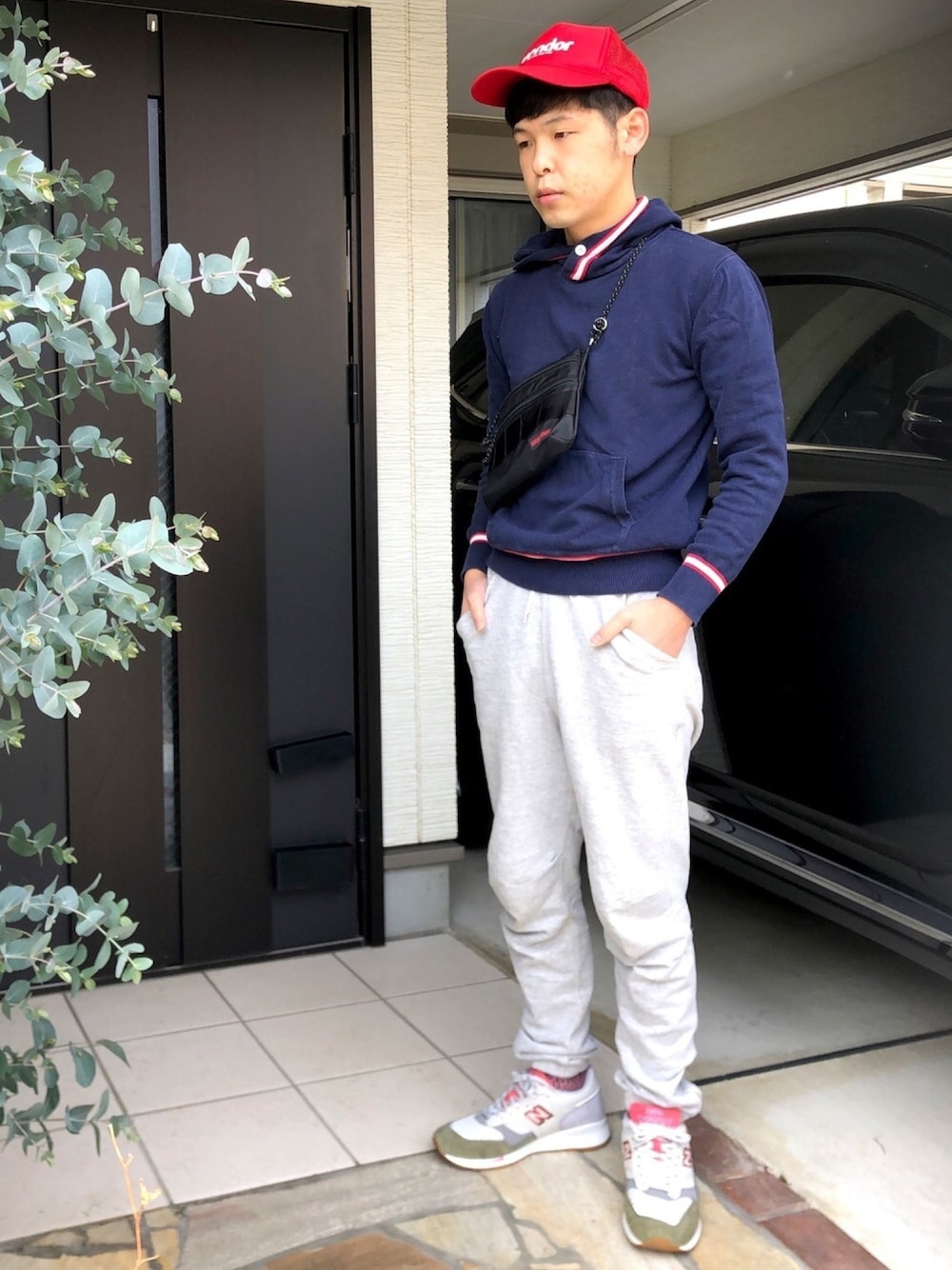 スウェットパンツを使った「メッシュキャップ」のメンズ人気