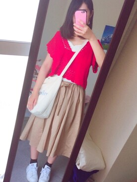 「RETRO GIRL（レトロガール）のアイテム（スカート、ベージュ系）」を使った、カツラさんさん（レディース・157cm）の夏コーディネート