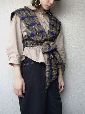 「アイテム（その他トップス、ブラウン系）」を使った、mさん（レディース・157cm）の春コーディネート