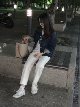 「無印良品（ムジルシリョウヒン）のアイテム（デニムジャケット）」を使った、せんさん（レディース・163cm）の春コーディネート
