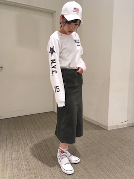 「オリーブ」｜「アイテム（スリッポン）」を使った、nanakaさん（レディース・159cm）の夏コーディネート