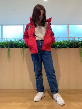 「red」｜「アイテム（ミリタリージャケット）」を使った、nanakaさん（レディース・159cm）の夏コーディネート