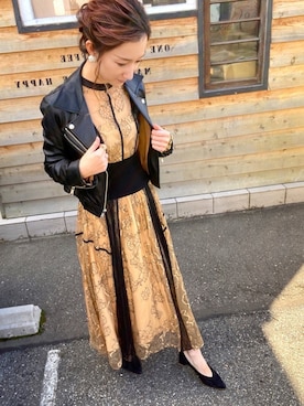 「Ameri（アメリ）のアイテム（ライダースジャケット）」を使った、avancer4さん（レディース・158cm）の秋コーディネート