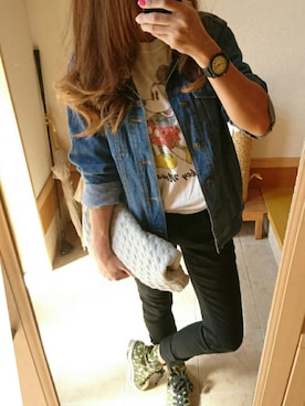 「ミッキーT」｜「アイテム（デニムジャケット）」を使った、ゆかっぽんさん（レディース・163cm）の春コーディネート