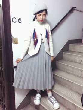 「A land（エーランド）のアイテム（ハンチング/ベレー帽）」を使った、Woodyさん（レディース・155cm）の冬コーディネート