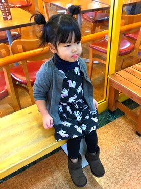 「お買い物」｜「アイテム（ワンピース/ドレス）」を使った、YuSeCiさん（キッズ・90cm）の冬コーディネート