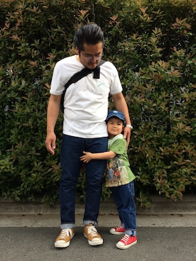 「アイテム（ボディバッグ/ウエストポーチ、ブルー系）」を使った、gunken5さん（メンズ・171cm）の夏コーディネート