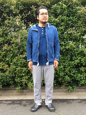 「ヒッコリー」｜「アイテム（その他アウター）」を使った、gunken5さん（メンズ・171cm）の夏コーディネート