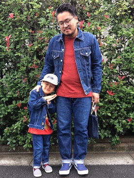 「親子でおそろい」｜「アイテム（スリッポン）」を使った、gunken5さん（メンズ・171cm）の秋コーディネート