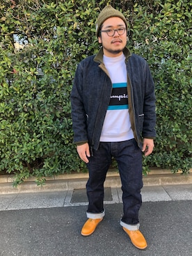 「エクストララージ」｜「アイテム（デニムジャケット）」を使った、gunken5さん（メンズ・171cm）の冬コーディネート