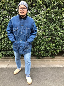 「アイテム（ニットキャップ/ビーニー、ブルー系）」を使った、gunken5さん（メンズ・171cm）の冬コーディネート