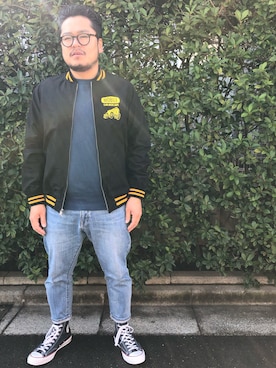 「zozoデニム」｜「アイテム（スウェット）」を使った、gunken5さん（メンズ・171cm）の春コーディネート