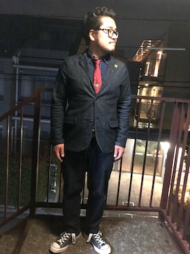 「アイテム（ネクタイピン）」を使った、gunken5さん（メンズ・171cm）の春コーディネート