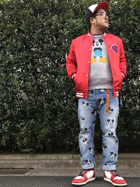 「ミッキー」｜「アイテム（ブルゾン）」を使った、gunken5さん（メンズ・171cm）の冬コーディネート