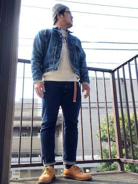 「ニットキャップ」｜「アイテム（デニムジャケット）」を使った、gunken5さん（メンズ・171cm）の冬コーディネート