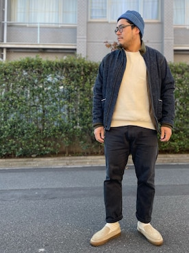 「ワッフル」｜「アイテム（デニムジャケット）」を使った、gunken5さん（メンズ・171cm）の冬コーディネート
