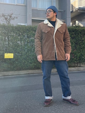 「アイテム（ニット/セーター、ブルー系）」を使った、gunken5さん（メンズ・171cm）の冬コーディネート