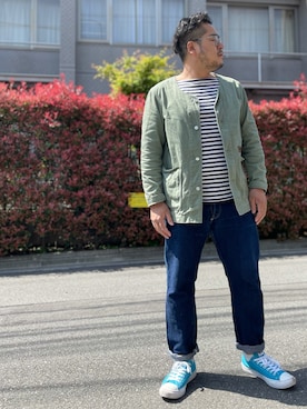 「DIFFEDUCATION（ディフデュ　ケーション）のアイテム（Tシャツ/カットソー）」を使った、gunken5さん（メンズ・171cm）の春コーディネート