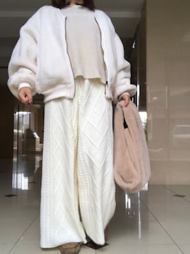 「ランチコーデ」｜「アイテム（ブルゾン）」を使った、sacoさん（レディース・148cm）の冬コーディネート
