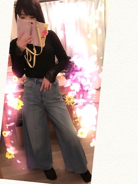 「ハイウェストデニム」｜💚M💜she/themさん（レディース・158cm）の春コーディネート