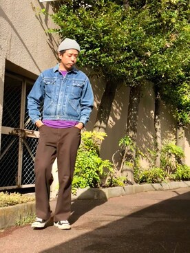 「秋のブラウンスタイル」｜「アイテム（デニムジャケット）」を使った、ノッティーさん（メンズ・179cm）の秋コーディネート