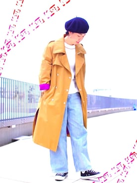 「ディーゼル」｜「アイテム（トレンチコート）」を使った、masumiさん（レディース・170cm）の冬コーディネート