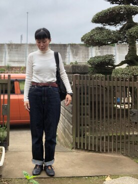 「黒リュック」｜「アイテム（アナログ腕時計）」を使った、NANAEさん（レディース・155cm）の秋コーディネート