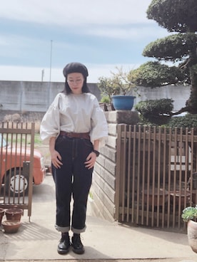 「水玉」｜「アイテム（ハンチング/ベレー帽）」を使った、NANAEさん（レディース・155cm）の春コーディネート
