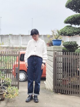 「ケーブルカーディガン」｜「アイテム（その他シューズ）」を使った、NANAEさん（レディース・155cm）の秋コーディネート