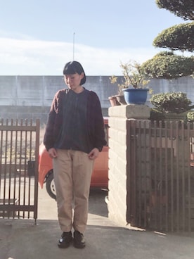 「ケーブルカーディガン」｜「アイテム（その他シューズ）」を使った、NANAEさん（レディース・155cm）の冬コーディネート