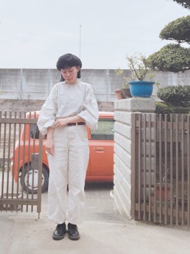 「袖ボリューム」｜「アイテム（その他シューズ）」を使った、NANAEさん（レディース・155cm）の春コーディネート