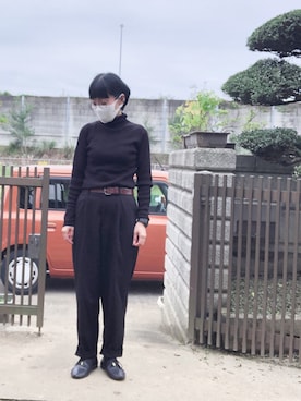 「全身黒」｜NANAEさん（レディース・155cm）の秋コーディネート