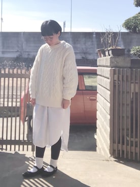 「ケーブルニット」｜「アイテム（腕時計）」を使った、NANAEさん（レディース・155cm）の冬コーディネート